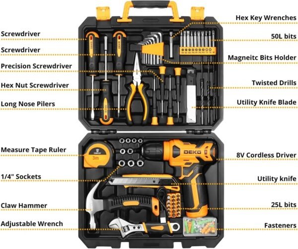 DEKOPRO 126 Piece Power Tool Combo Kits with 8V Cordless Drill 10MM 3/8'' Keyless Chuck - Image 6