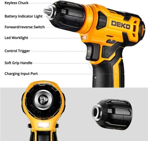 DEKOPRO 126 Piece Power Tool Combo Kits with 8V Cordless Drill 10MM 3/8'' Keyless Chuck - Image 2