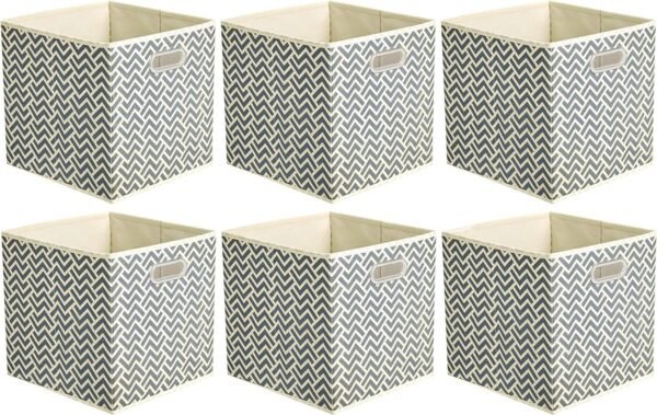 Grey Chevron Collapsible Fabric Storage Cubes with Oval Grommets, Pack of 6